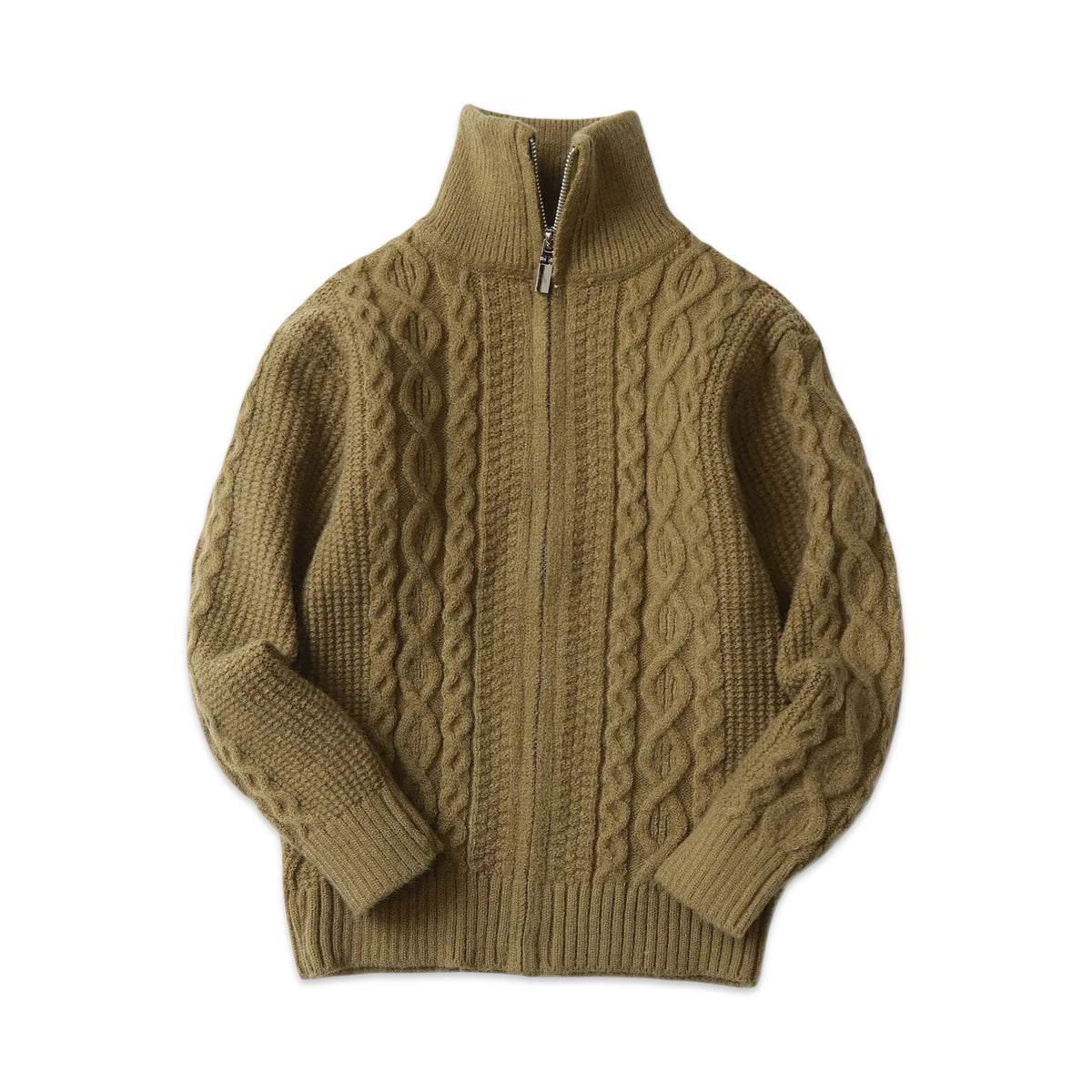 Luxury Cotton Cashmere Full-Zip Cable Knit Sweater
