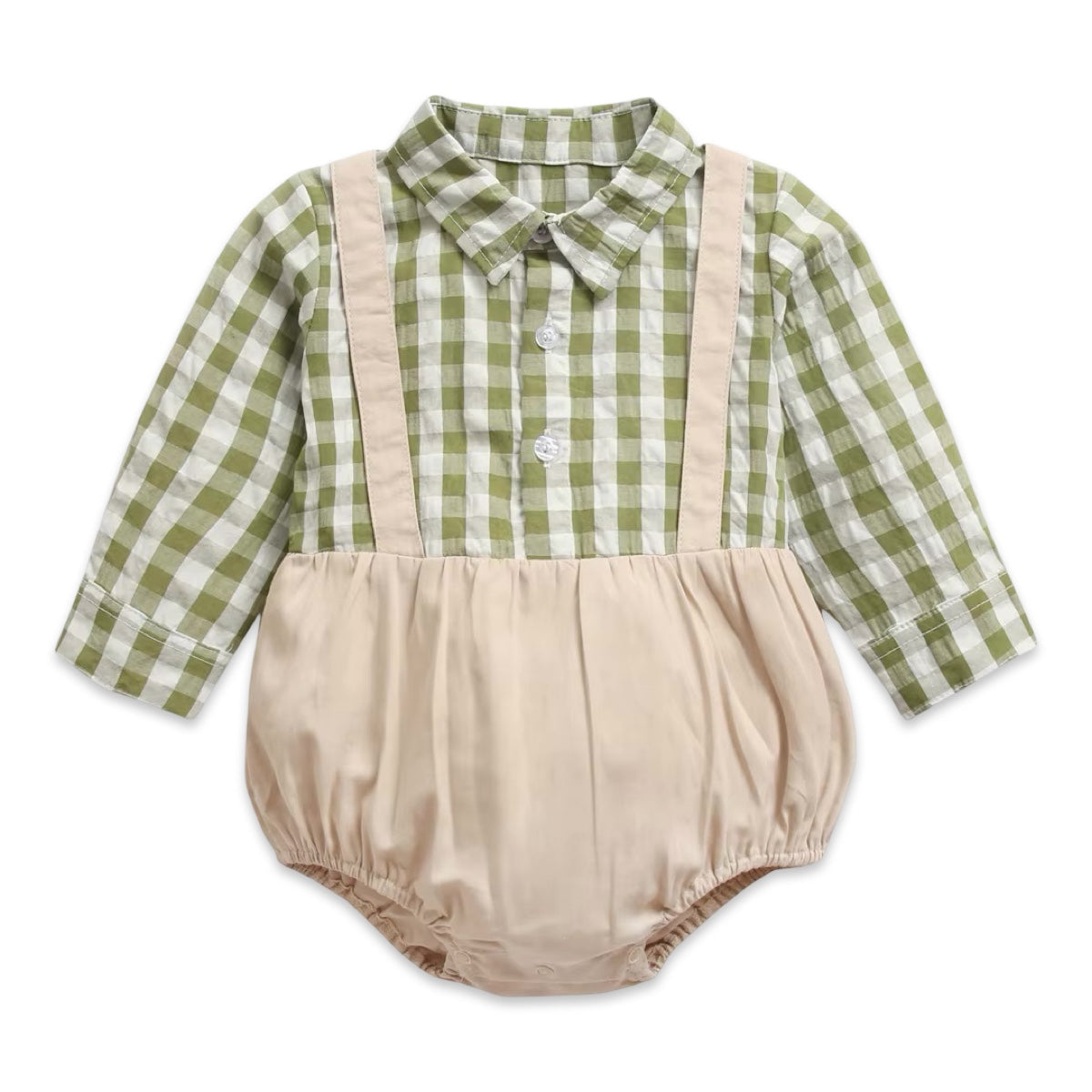 Vintage Plaid Long-Sleeve Baby Romper & Suspenders Onesie  kids clothing YAG Boutique