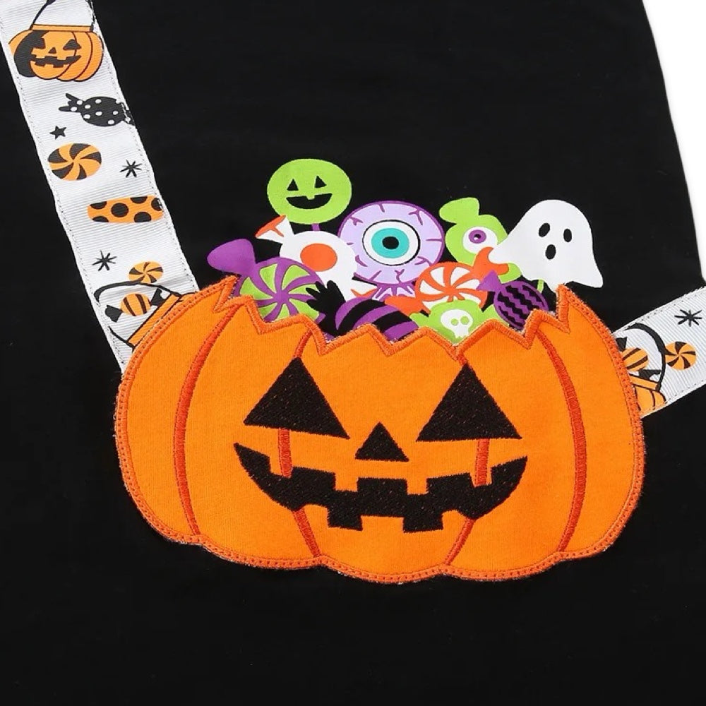 Girls Halloween Pumpkin Trick-or-Treat Long Sleeve Bag Print A-Line Dress  girls clothing YAG Boutique
