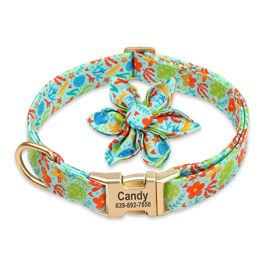 Personalized Engraved Dog Collar with Bow Flower  pet accessories YAG Boutique