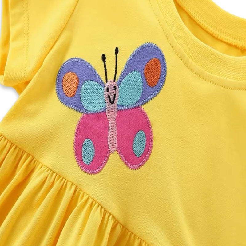 Yellow Butterfly & Rainbow Girls Short Sleeve Cotton Play Dress  girls clothing YAG Boutique