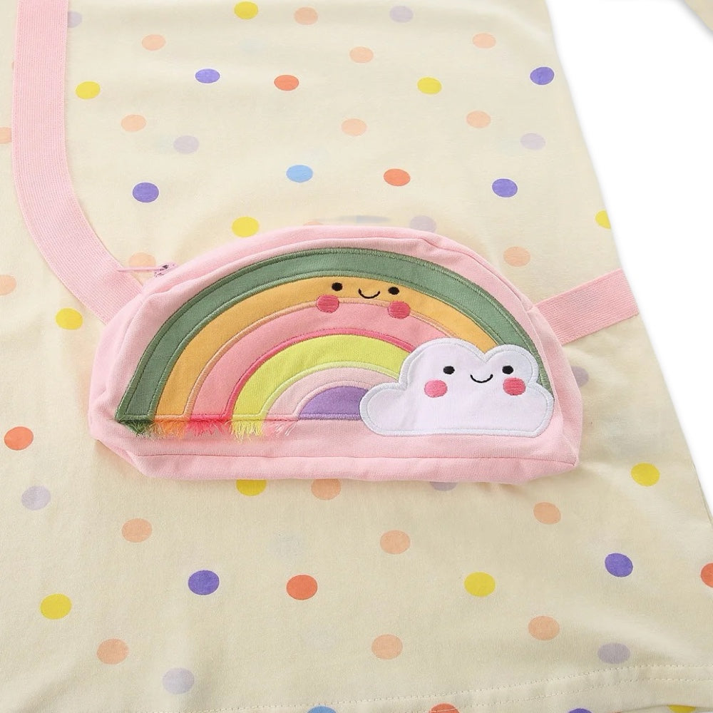 Pastel Polka Dot Girls Long Sleeve Shirt Dress with Rainbow Crossbody Bag Appliqué  girls clothing YAG Boutique