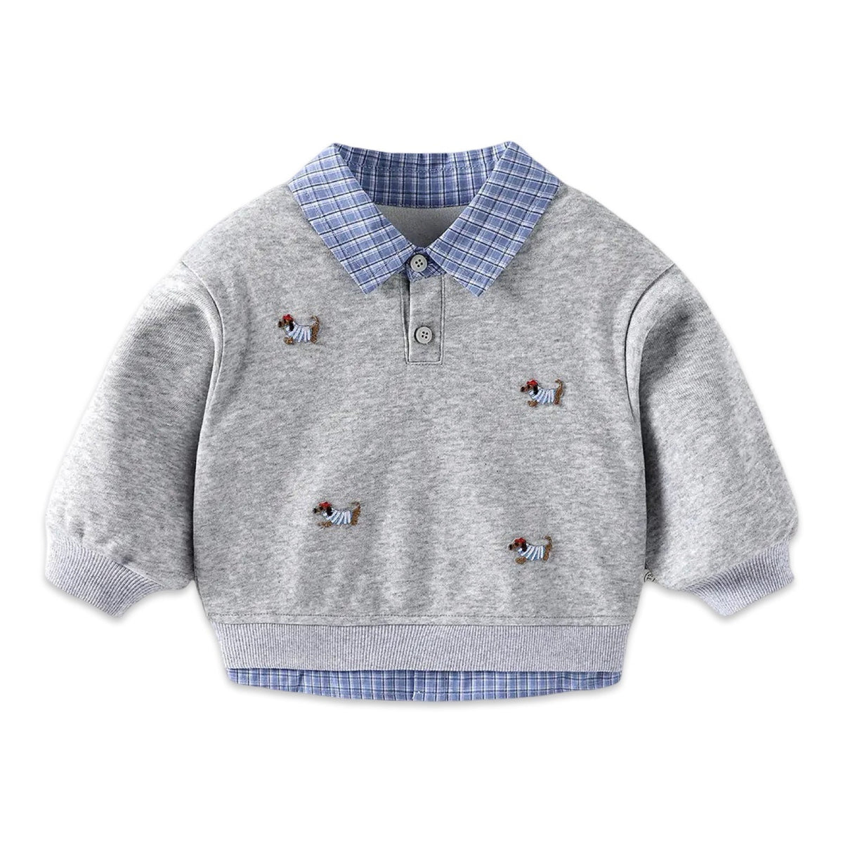 Classic Plaid Collar Embroidered Puppy Jumper  kids clothing YAG Boutique