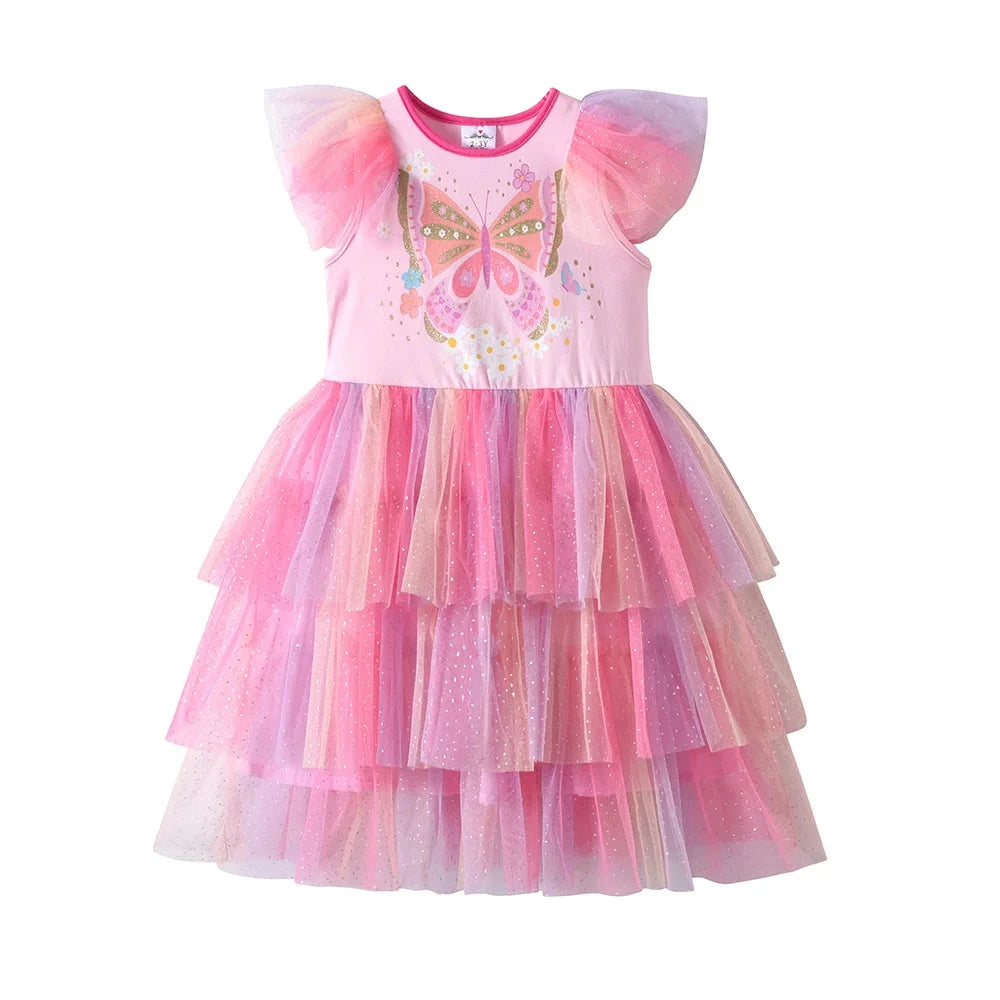 Sparkle Butterfly Princess Tutu Dress – Pink Rainbow Layered Party Dress  girls clothing YAG Boutique
