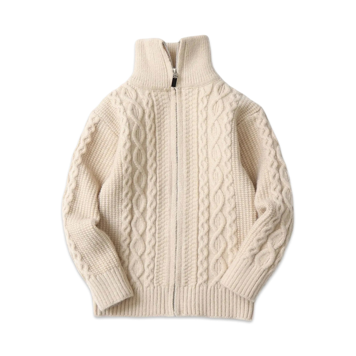 Luxury Cotton Cashmere Full-Zip Cable Knit Sweater