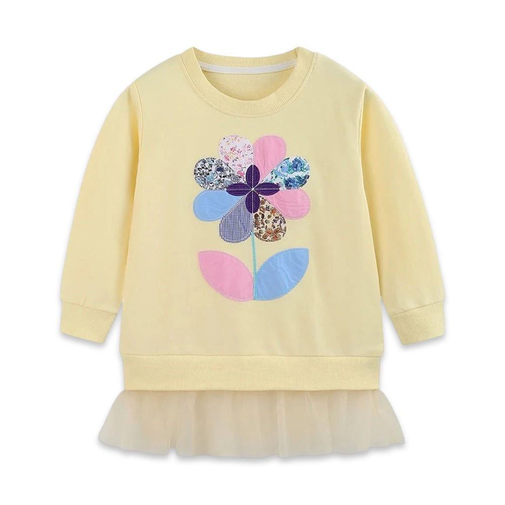 Lightweight Pastel Floral Patchwork Tunic Dress with Tulle Hem  girls clothing YAG Boutique