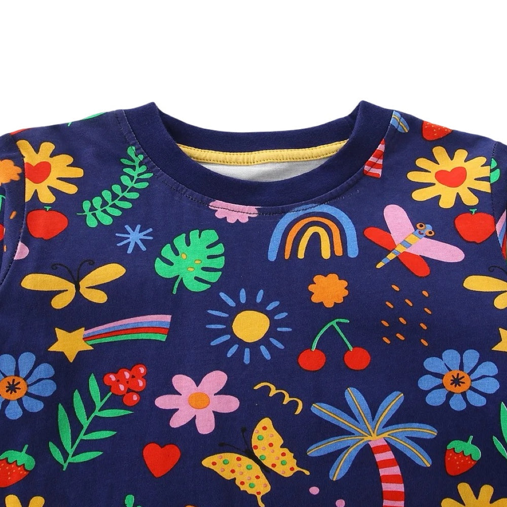 Girls Floral & Botanical Long Sleeve T-Shirt Dress with Striped Pockets  girls clothing YAG Boutique