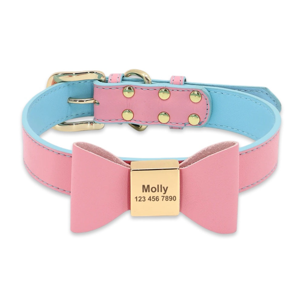 Luxury Personalized PU Leather Dog Collar with Custom Engraved Bow Tie  pet accessories YAG Boutique