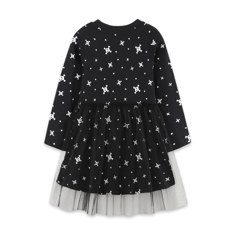 Girls Halloween Pumpkin Skulls Long-Sleeve Tulle Skirt Dress  girls clothing YAG Boutique