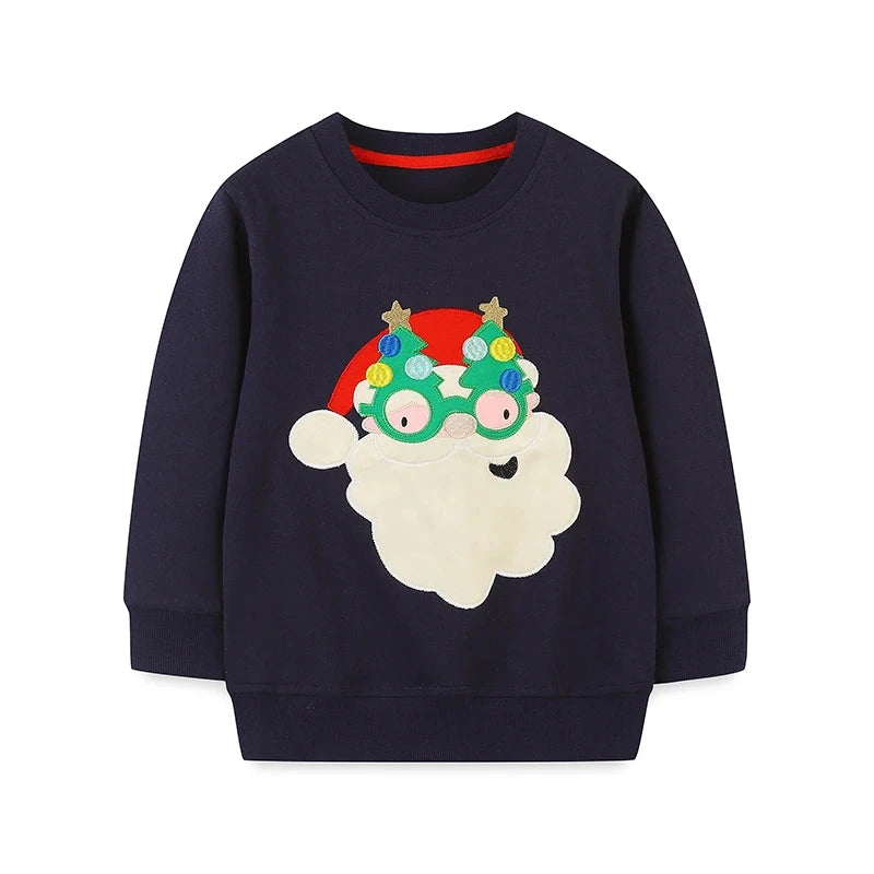 Kids Christmas Santa Sweatshirt – Navy  kids clothing YAG Boutique