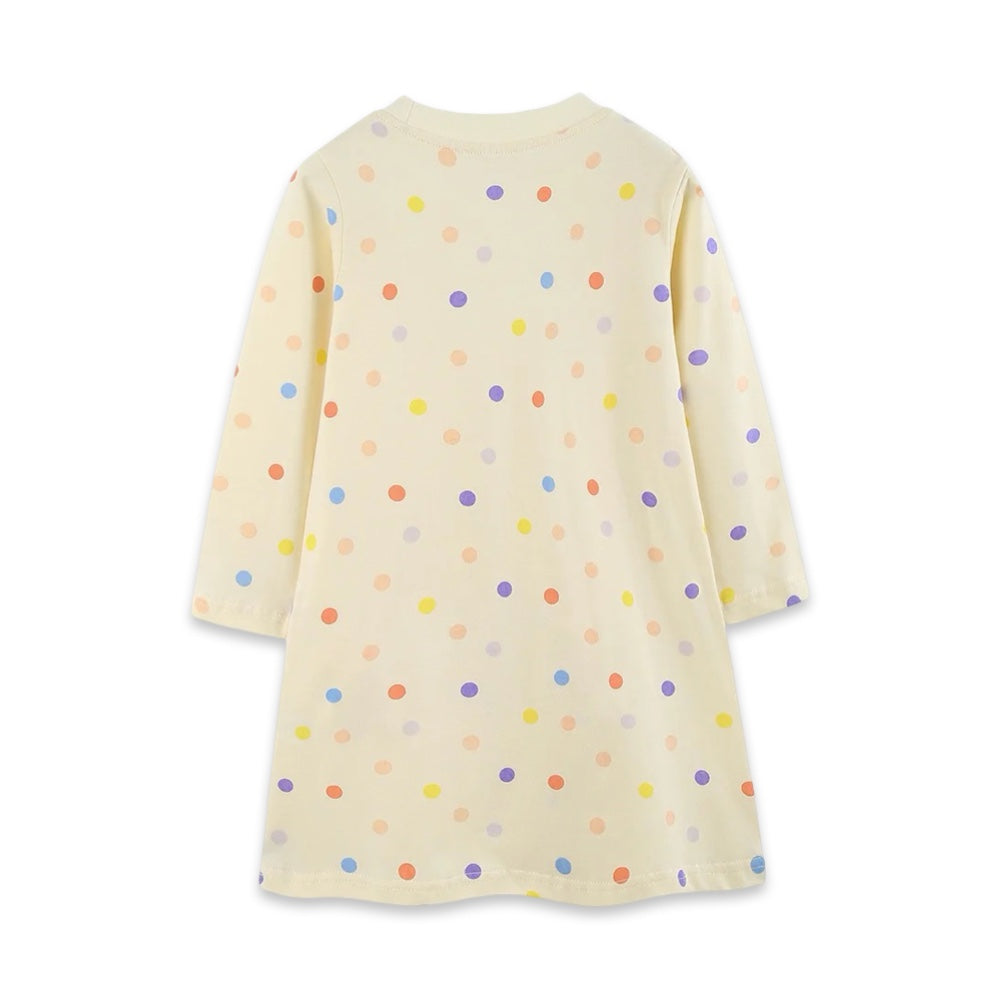 Pastel Polka Dot Girls Long Sleeve Shirt Dress with Rainbow Crossbody Bag Appliqué  girls clothing YAG Boutique