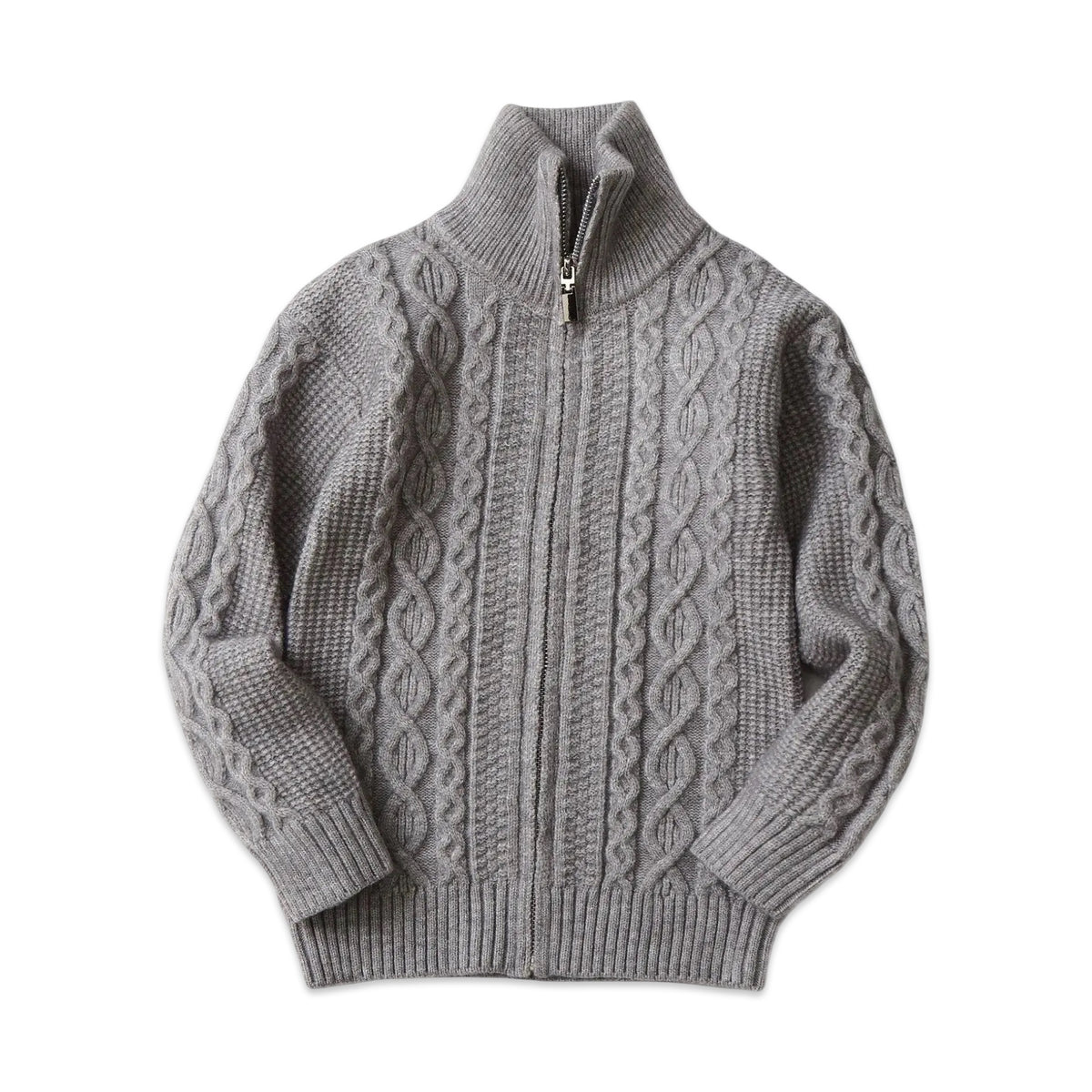 Luxury Cotton Cashmere Full-Zip Cable Knit Sweater