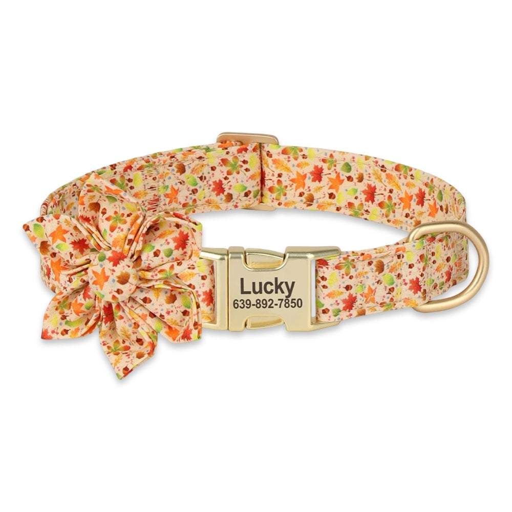 Personalized Engraved Dog Collar with Bow Flower  pet accessories YAG Boutique