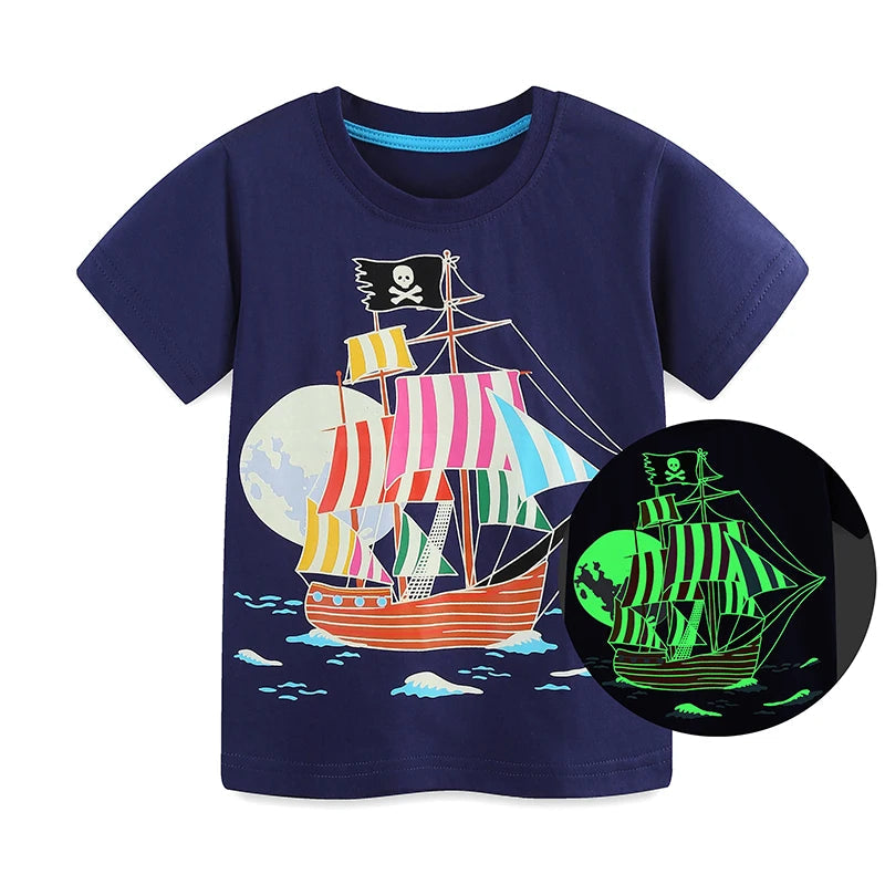 Kids Glow-in-the-Dark Pirate Ship T-Shirt  kids clothing YAG Boutique