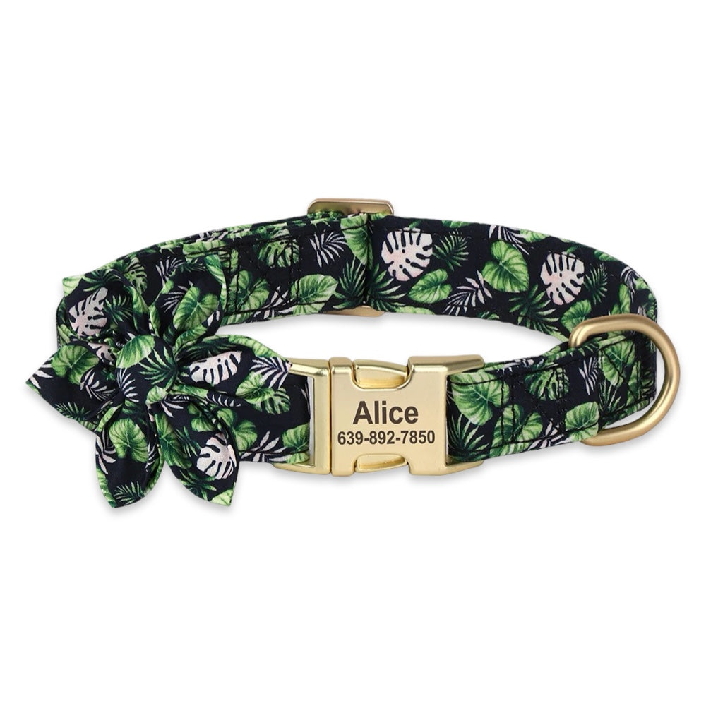 Personalized Engraved Dog Collar with Bow Flower  pet accessories YAG Boutique