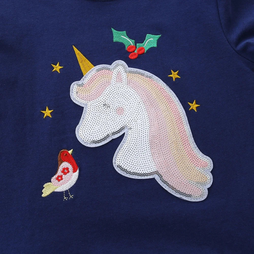 Girls Navy Blue Unicorn Sequined Sweatshirt Tulle Dress  girls clothing YAG Boutique