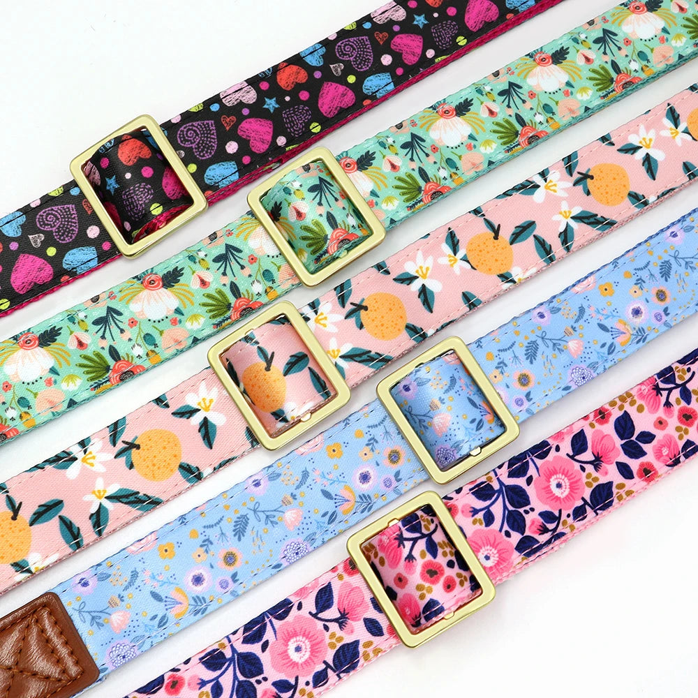 Personalised Floral Dog Collar with Engraved Name Buckle  pet accessories YAG Boutique