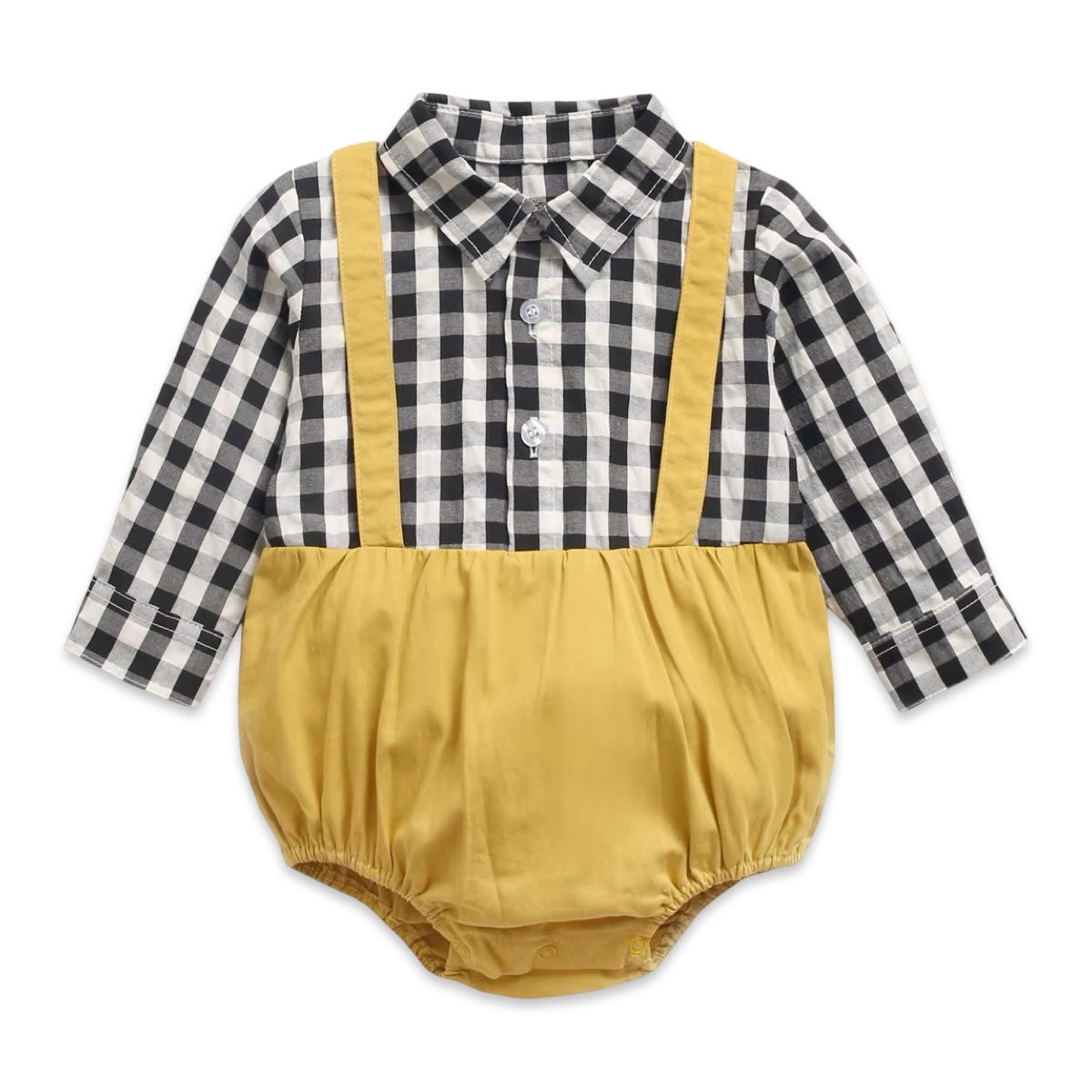 Vintage Plaid Long-Sleeve Baby Romper & Suspenders Onesie  kids clothing YAG Boutique