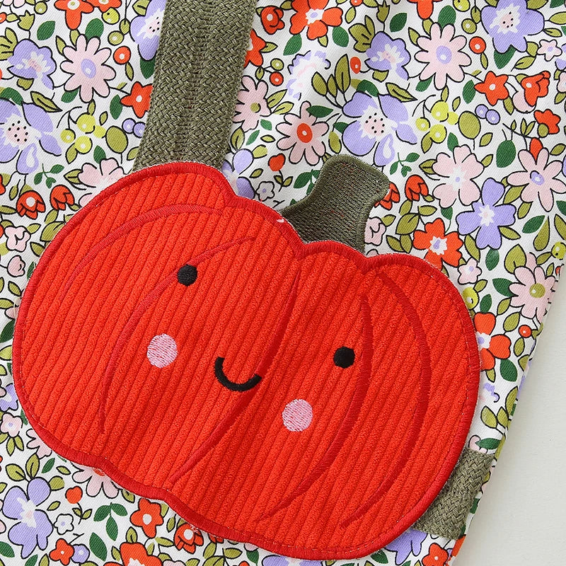 Girls Floral Pumpkin Dress with Crossbody Bag Pattern  girls clothing YAG Boutique