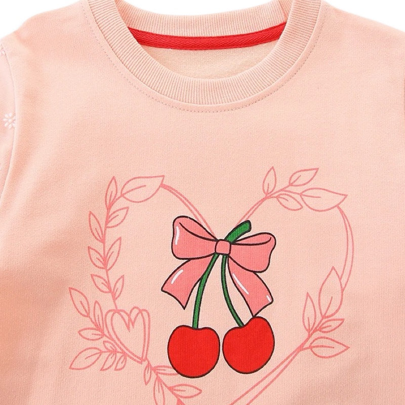 Little Cherry Tulle Hem Jumper: Blush Pink Girls' Sweatshirt  girls clothing YAG Boutique