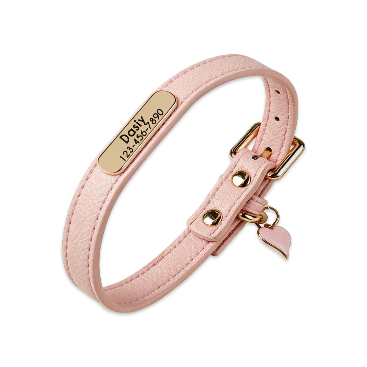 Personalised Leather Dog Collar with Engraved Gold ID Name Tag Plate & Charm  pet accessories YAG Boutique