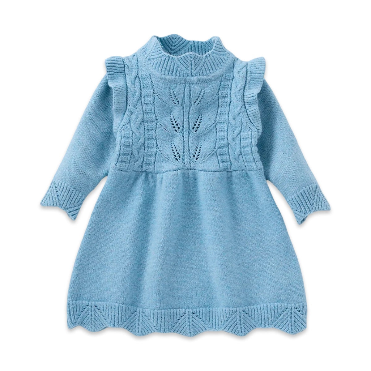 Cozy Cable-Knit Flutter Sleeve Baby Dress