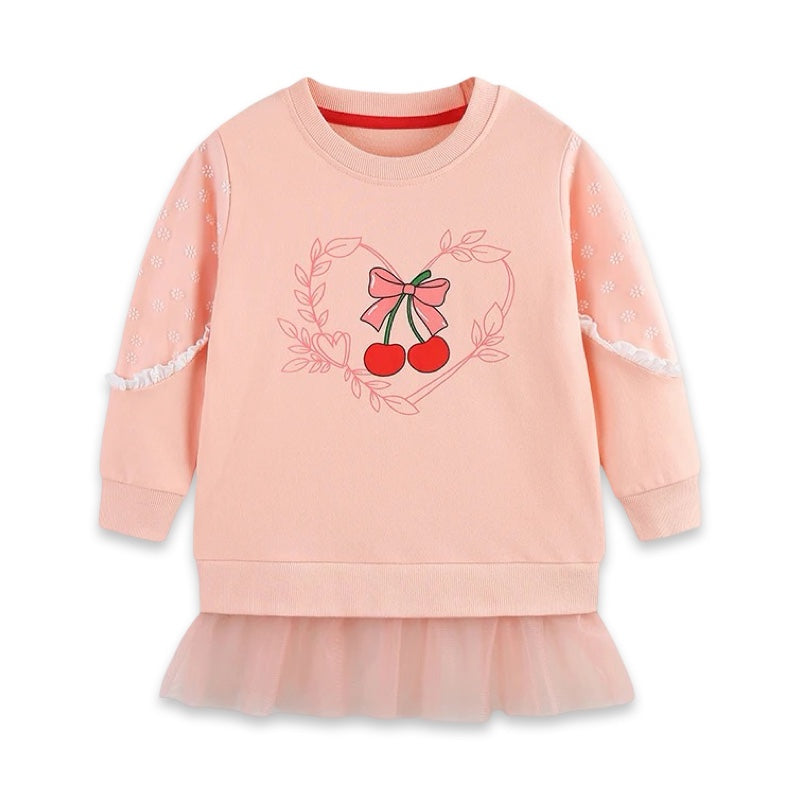 Little Cherry Tulle Hem Jumper: Blush Pink Girls' Sweatshirt  girls clothing YAG Boutique