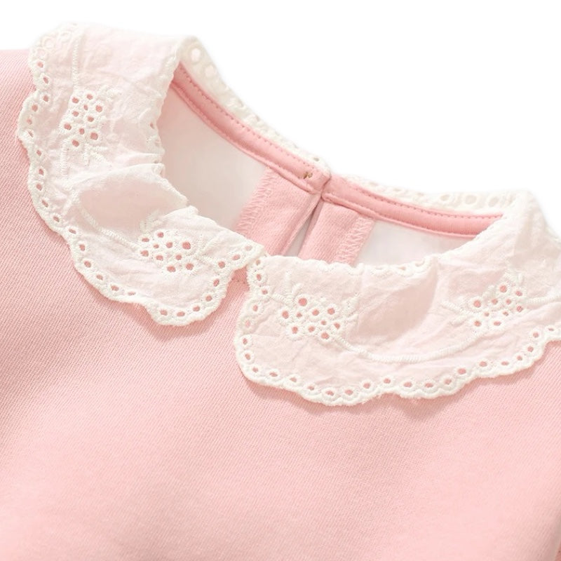 Girls' Fleece-Lined Sweatshirt with Vintage Lace Peter Pan Collar  girls clothing YAG Boutique
