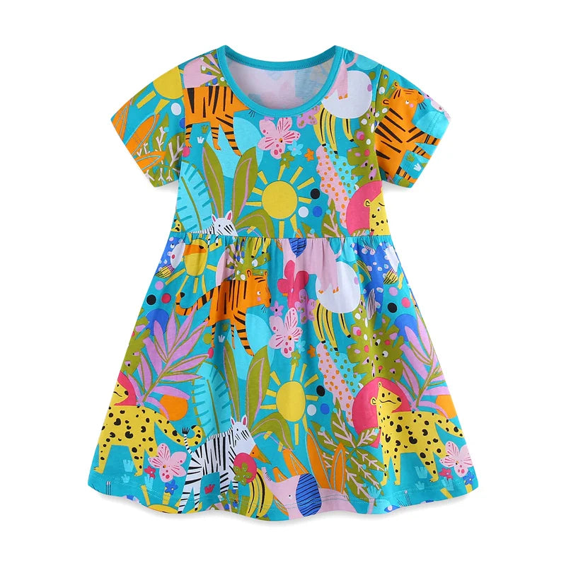 Girls Jungle Safari Animal Print Cotton Dress  girls clothing YAG Boutique