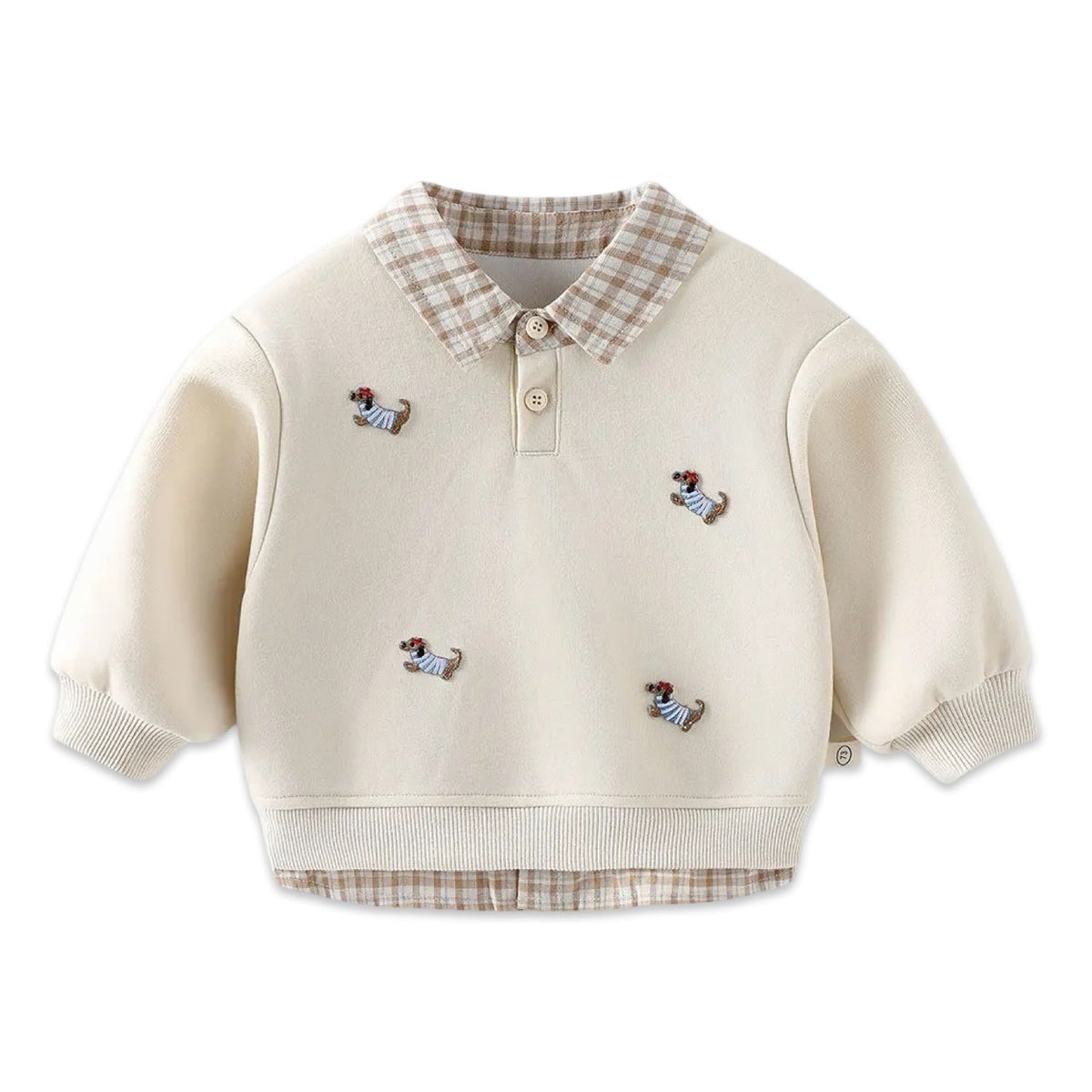 Classic Plaid Collar Embroidered Puppy Jumper  kids clothing YAG Boutique