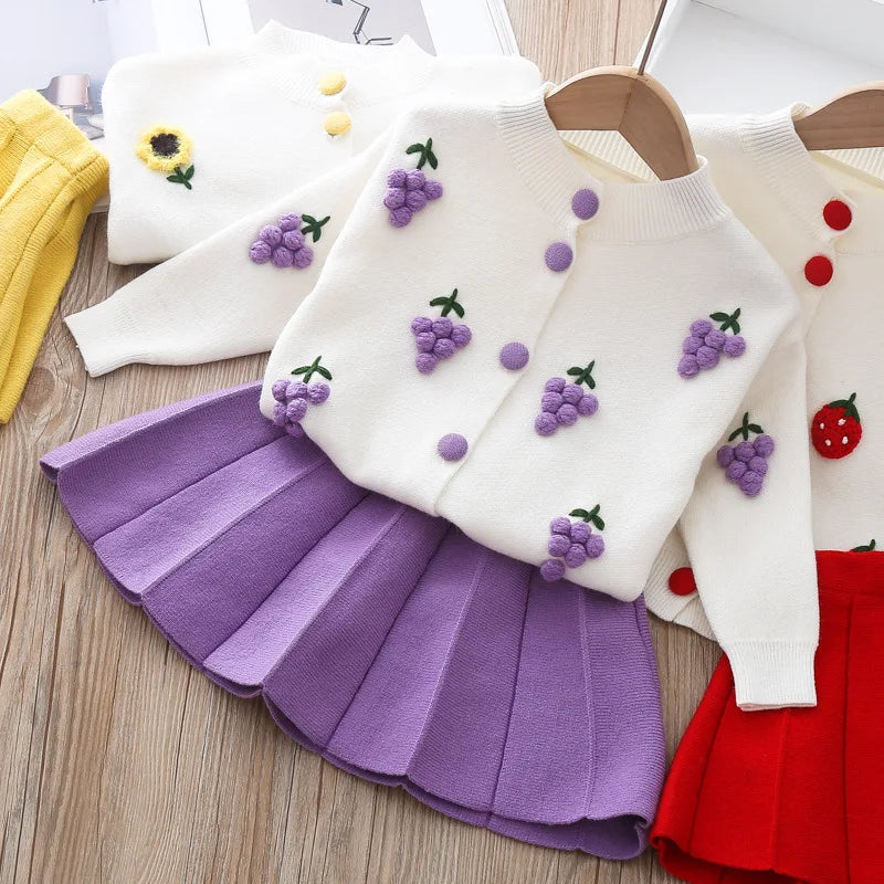 Fruity Floral Cardigan Top and Skirt Set for Girls  girls clothing YAG Boutique