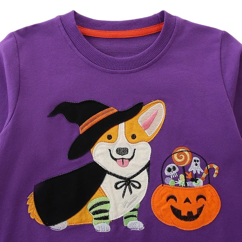 Spooky Corgi Witch Kids Halloween Jumper  kids clothing YAG Boutique