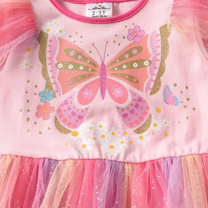Sparkle Butterfly Princess Tutu Dress – Pink Rainbow Layered Party Dress  girls clothing YAG Boutique