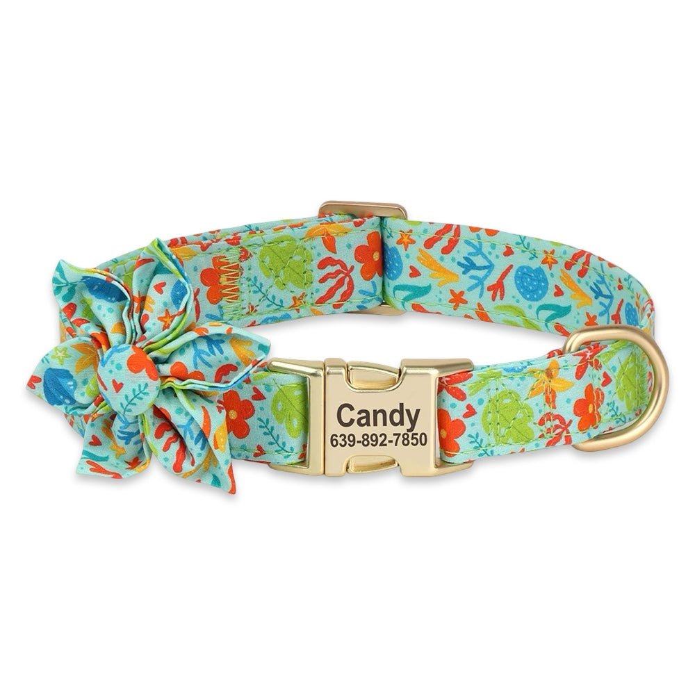 Personalized Engraved Dog Collar with Bow Flower  pet accessories YAG Boutique