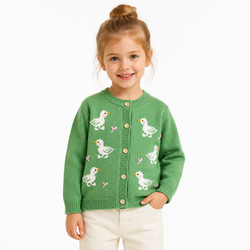 Sage Green Duckling Knit Baby Cardigan  girls clothing YAG Boutique
