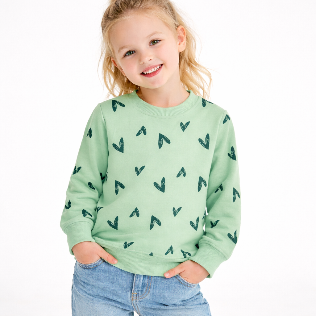 Sage Green Heart Print Kids Sweatshirt  kids clothing YAG Boutique
