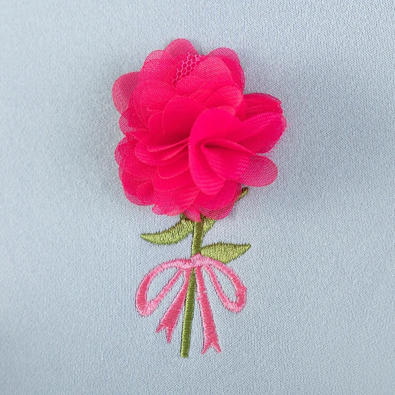 Floral Appliqué Cozy Fleece Jumper - Sky Blue  girls clothing YAG Boutique
