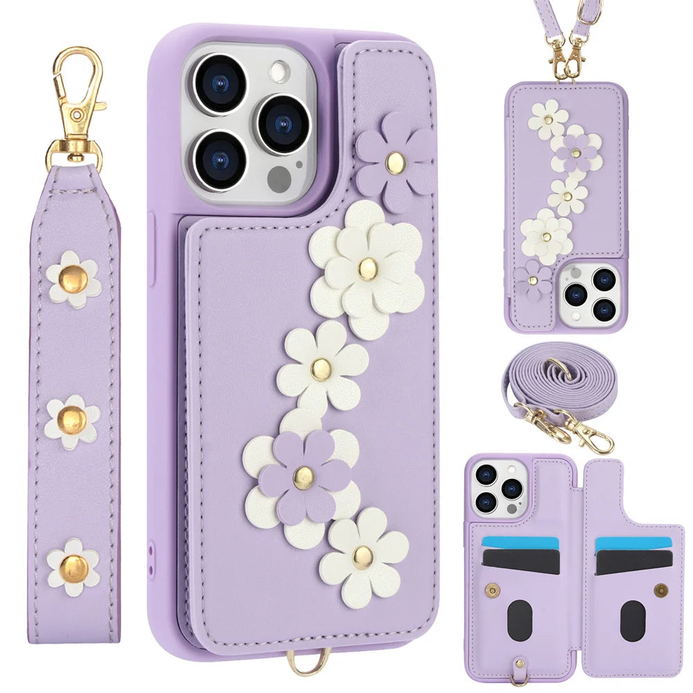 Floral Crossbody Wallet iPhone Case with Strap & Card Holder for iPhone 14 - 17 Series  iPhone Cases YAG Boutique