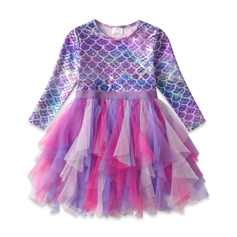 Girls Holographic Mermaid Scale Tulle Tutu Party Dress  girls clothing YAG Boutique
