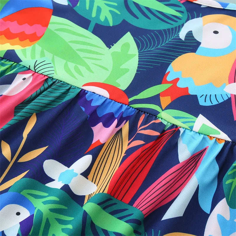 Tropical Parrot Print Girls Summer Dress  girls clothing YAG Boutique
