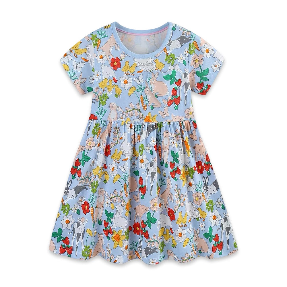 Girls Light Blue Farm Animals A-Line Casual Summer Dress  girls clothing YAG Boutique