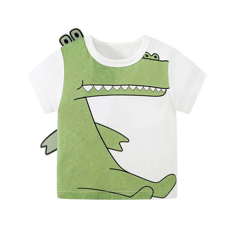 Cute Cartoon Animal Kids T-Shirt – Elephant & Crocodile Print  kids clothing YAG Boutique