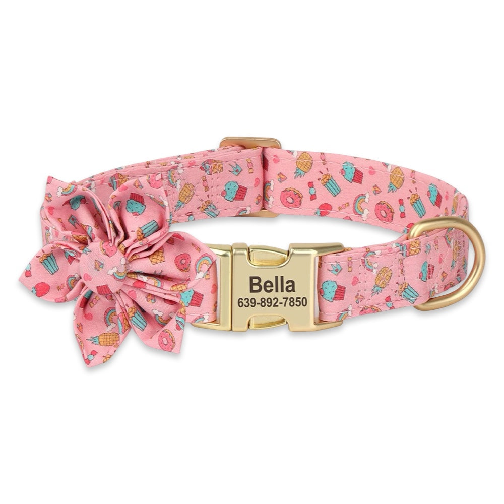 Personalized Engraved Dog Collar with Bow Flower  pet accessories YAG Boutique