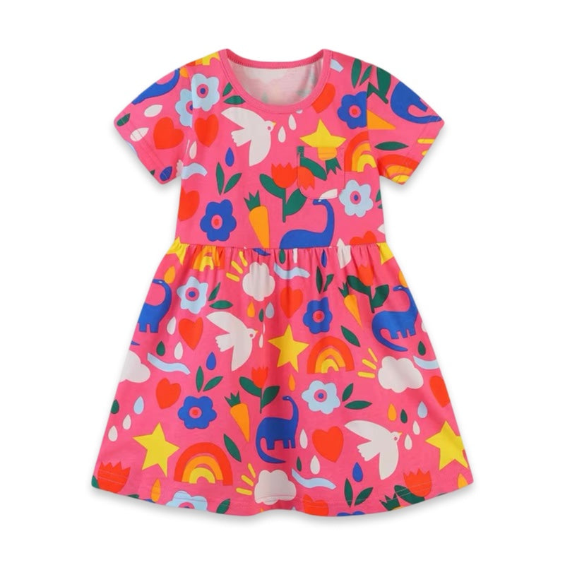 Bright Play Day Printed Cotton Dress  girls clothing YAG Boutique