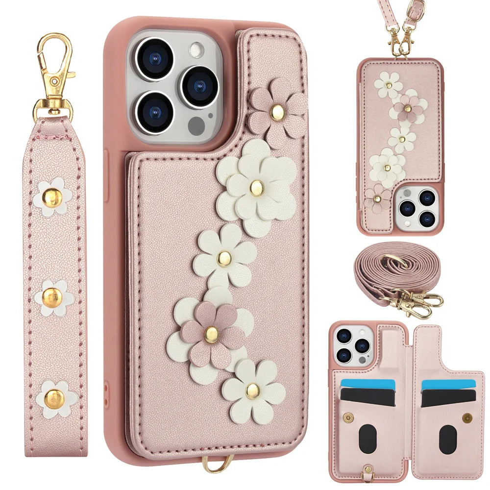 Floral Crossbody Wallet iPhone Case with Strap & Card Holder for iPhone 14 - 17 Series  iPhone Cases YAG Boutique