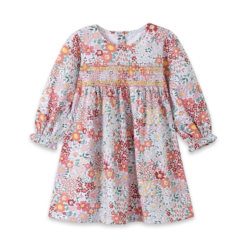 Girls Floral Smocked Long Sleeve Dress  girls clothing YAG Boutique