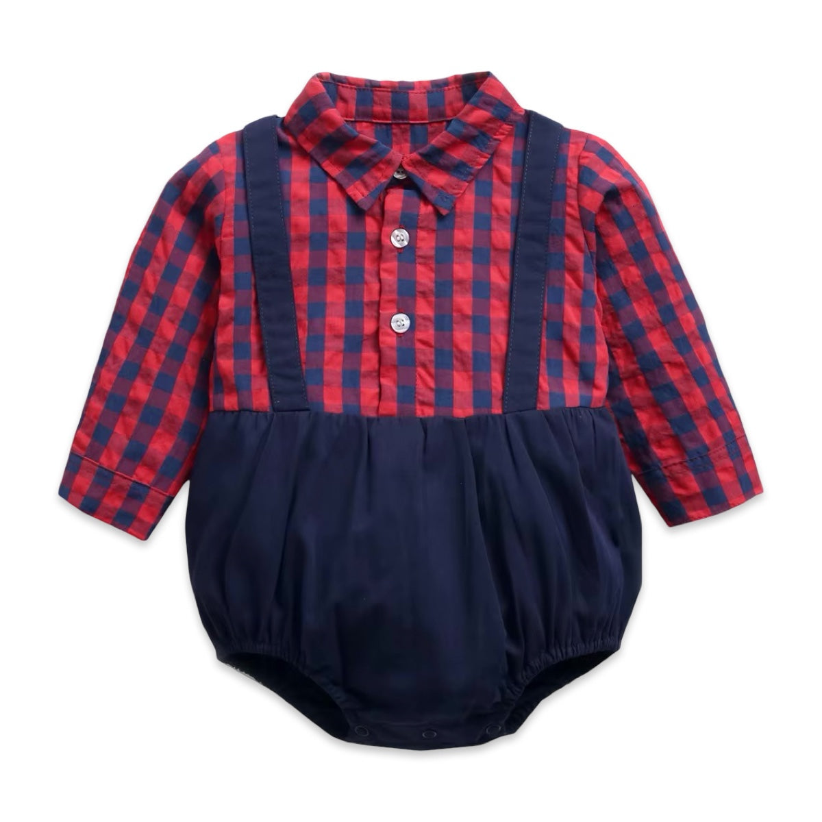 Vintage Plaid Long-Sleeve Baby Romper & Suspenders Onesie  kids clothing YAG Boutique