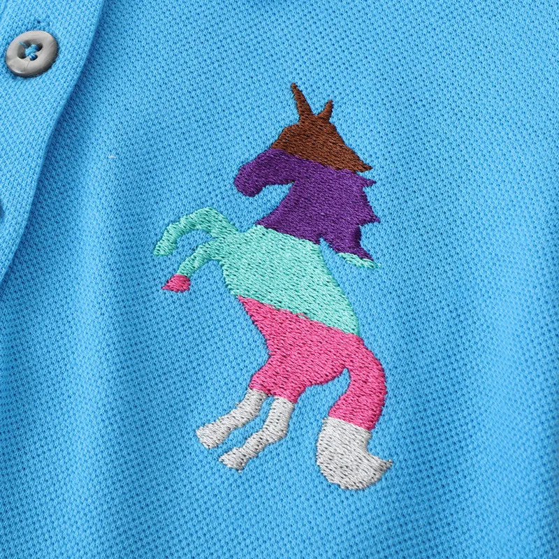 Girls Rainbow Trim Unicorn Embroidered Cotton Polo Dress  girls clothing YAG Boutique