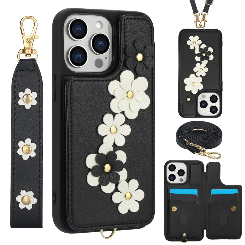 Floral Crossbody Wallet iPhone Case with Strap & Card Holder for iPhone 14 - 17 Series  iPhone Cases YAG Boutique