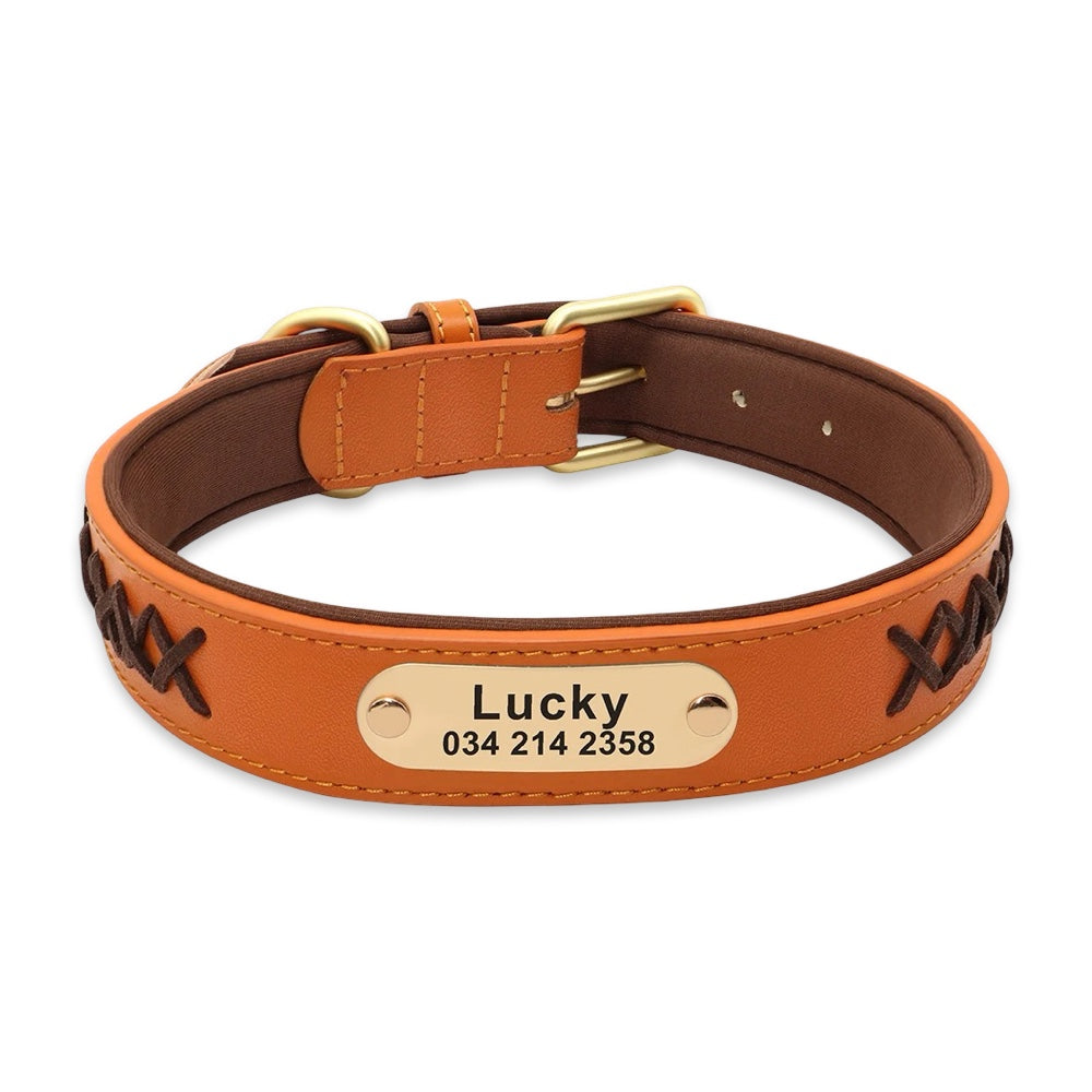 Premium Personalized PU Leather Dog Collar with Engraved Brass ID Plate  pet accessories YAG Boutique